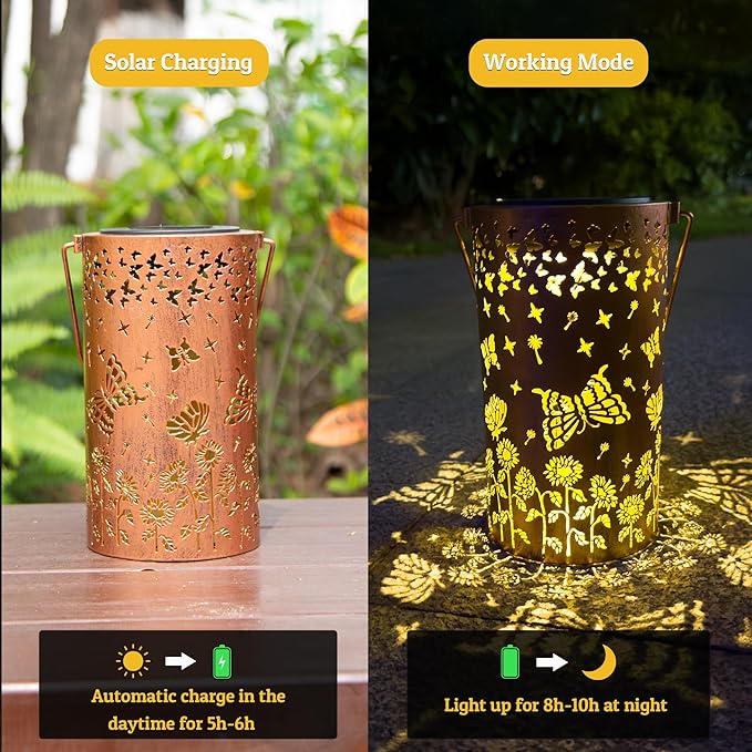 Butterfly Solar Lanterns Outdoor Waterproof, Birthday Gifts for Women Mom Grandma, Hanging Solar Lights for Yard, Patio, Porch, Garden Decor, Christmas Gifts for Her/Him