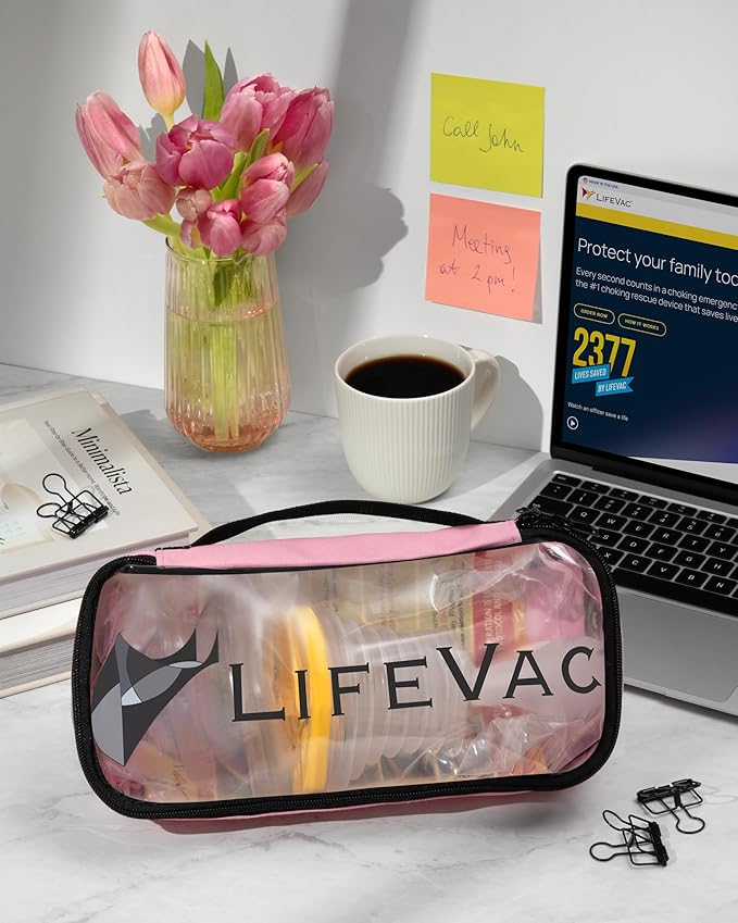 LifeVac Pink Travel Kit 2 Pack - Portable Suction Rescue Device, First Aid Kit for Kids and Adults, Portable Airway Suction Device for Children and Adults