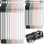 Silicone Cable Ties Cord Organizer for Cable Management, 24PCS 4.2" and 7.1" Reusable Cable Organizer Electronic Accessories for Home, Office, Kitchen, School, Travel (4 Colors)