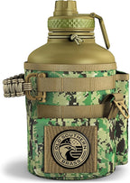 Combat Canteen - 64oz Insulated Water Bottle with Paracord Handle, Stainless Steel Water Jug with Rugged Pockets for Keys, Wallet & Phone - Green Digital