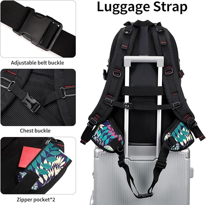 Nerlion 40L Hiking Backpack Travel Backpack for Men Women Camping Waterproof Outdoor Hiking Daypack Lightweight Backpack (Blue Leaves)