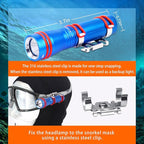 ARCHON D2A Small Diving Flashlight, Dive Headlamp Waterproof Flashlight Blue Backup Light with Stainless Steel 316 Face Mask Clip for Underwater Lighting