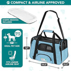 PetAmi Airline Approved Pet Carrier for Cats & Small Dogs, Soft Sided TSA Travel Carrier Bag with Sherpa Bed, Breathable Mesh Ventilation, Collapsible Bowl, Fits Under Seat, Up to 18 lbs, Large Blue