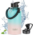 HASLE OUTFITTERS Half Gallon Insulated Water Bottles 64 oz, Stainless Steel Metal Water Jug with 2 Lids Keep Cold 48h/Hot 24h, Leak Proof & BPA-Free Water Flask Jug(Pink Blue Gradient,1)