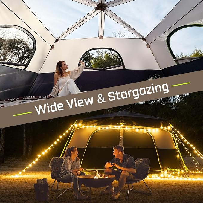 4/6/8 Person Instant Tent, Waterproof Pop Up Tents for Camping with Rainfly, 60 Seconds Easy Setup, Automatic Cabin Tent for Family Camping with Expandable Carry Bag & Upgraded Ventilation