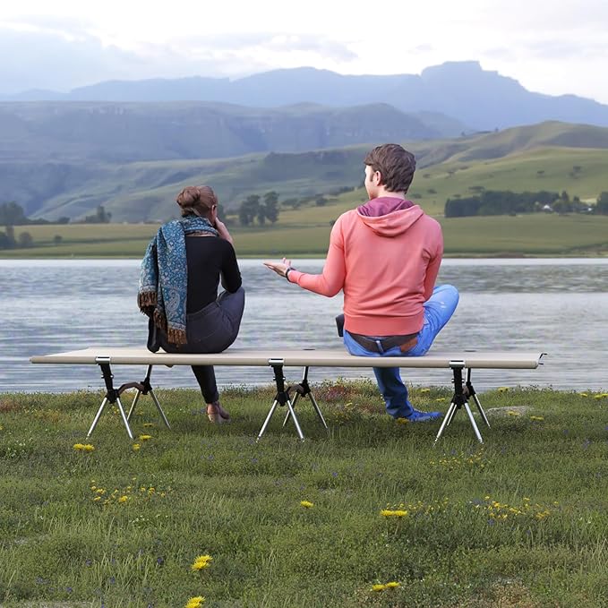 Camping Cot with Leg Extenders,Lightweight Portable Bed for Camping, Hiking, Travel, Beach, Home, Office Nap, Supports 330lbs, Easy Storage, Durable Design, Khaki