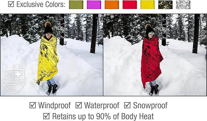 Swiss Safe 4 Pack Mylar Emergency Blankets for Survival - Compact & Insulated for Cold Weather - Designed for NASA, Outdoor, Running, Camping, Survival, First Aid Car Kit - Red, 4 Pack