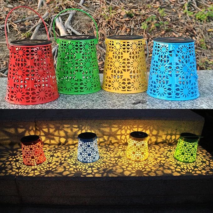 4pack Solar Lanterns Outdoor Waterproof Hanging Lights Gifts for Women Metal Small Decorative LED Lanterns for Yard, Patio, Lawn, Tabletop, Pathway, Landscape, Garden Decor