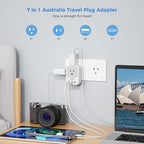 Australia Plug Adapter, TESSAN Australian Power Adaptor with 4 Outlets 3 USB Charging Ports (1 USB C), Type I Travel Plug for US to New Zealand China Argentina Fiji AU, 2 Pack