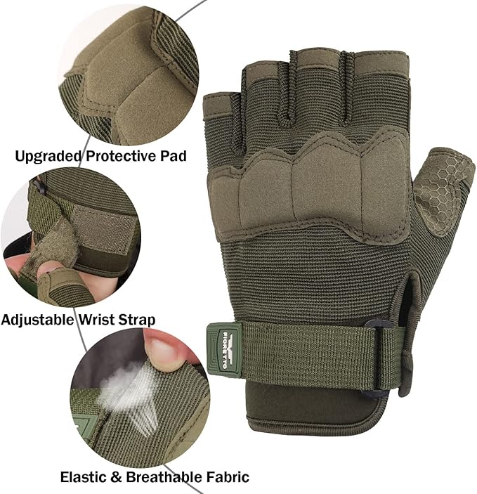 FIORETTO Fingerless Gloves, Half Finger Gloves for Driving, Cycling, Shooting, Hunting, Motorcycle, Climbing, Outdoor Work 215801