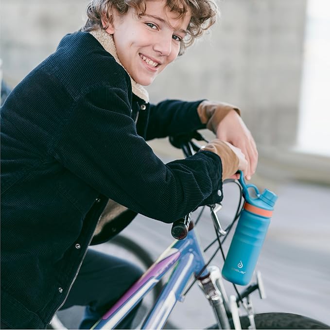 IDEUS Insulated Stainless Steel Water Bottle with 2 Leak-Proof Lids, Thermal Water Flask for Hiking Biking, 18oz, Blue Atoll