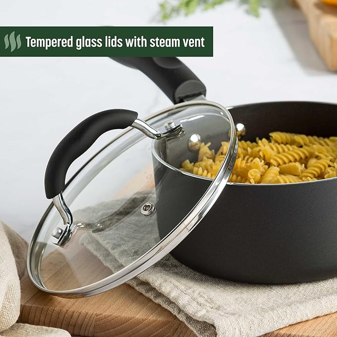 Goodful Ceramic Nonstick Pots and Pans Set, Premium Ceramic Coating Made without PFOA, PTFE or PFAS, Dishwasher Safe, 12-Piece, Charcoal Gray