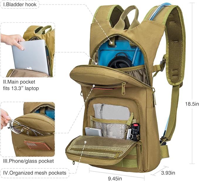 NOOLA 3L Hydration Backpack, Water Backpack with TPU Water Bladder, Tactical Hydration Pack for Men Women, Molle Water Backpack for Hiking, Biking, and Hunting
