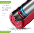 SipX™ Triple-Insulated Stainless Steel Water Bottle 25oz. With 3 Lids, BPA-Free Reusable Insulated Water Bottle Keeps Cold 24 Hours, Metal Water Bottle Made Of Sustainable Material For Hiking & Biking