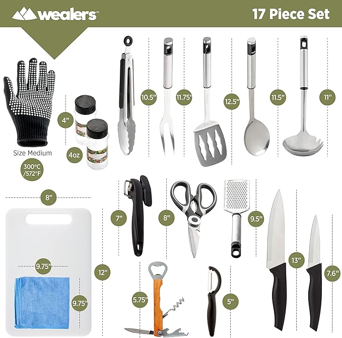 Camp Kitchen Cooking Utensil Set Travel Organizer Grill Accessories Portable Compact Gear for Backpacking BBQ Camping Hiking Travel Cookware Kit Water Resistant Case