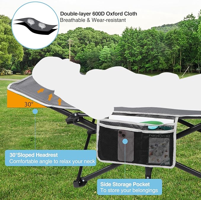 REDCAMP 2 Person Oversize Camping Cots for Adults, 56'' Extra Wide Sleeping Cots Heavy Duty, XXXL Cots Portable for Outdoor Indoor Office, Grey