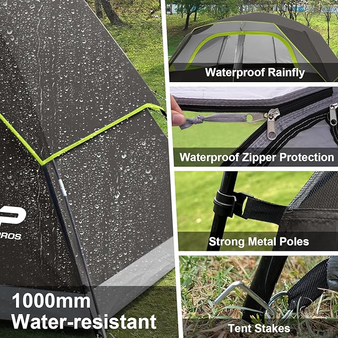 CAMPROS CP Tent 8 Person Camping Tents, Waterproof Windproof Family Tent with Top Rainfly, Large Mesh Windows, Double Layer, Easy Set Up, Portable with Carry Bag, for All Seasons