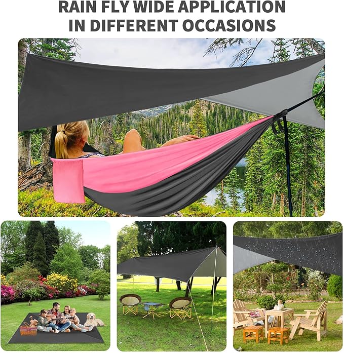 Camping Hammock Pink Grey Hammocks with Mosquito Net Tent and Rain Fly Tarp Portable Single & Double Nylon Parachute Hammock with Heavy Duty Tree Strap Outdoor Backpacking Survival Travel