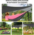 Camping Hammock Pink Grey Hammocks with Mosquito Net Tent and Rain Fly Tarp Portable Single & Double Nylon Parachute Hammock with Heavy Duty Tree Strap Outdoor Backpacking Survival Travel