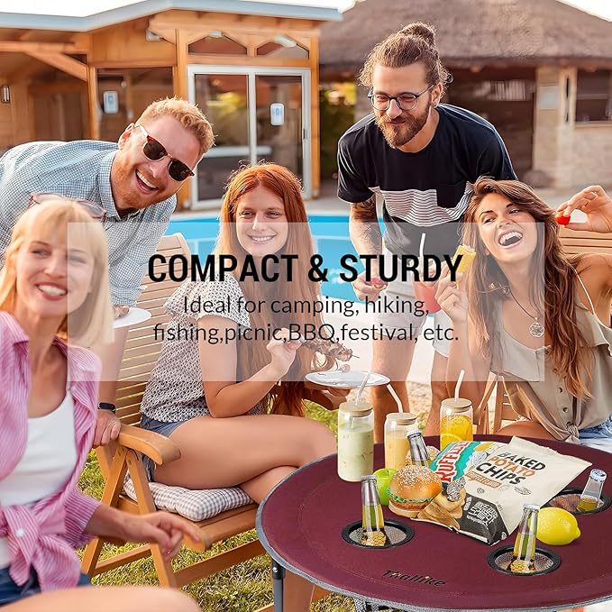 Portable Lightweight Folding Camping Table - Collapsible Foldable Picnic Camp Table with Cooler 4 Enlarged Upgraded Cup Holders and Carry Bag for Tailgating Beach BBQ RV Hiking Party Travel