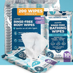 Body Wipes For Adults Bathing No Rinse 200pc XL - Ultra Thick Shower Wipes For Men Women - Personal Cleansing, Hygiene & Camping Essentials, Elderly Care, Travel, Incontinence Disposable Washcloths
