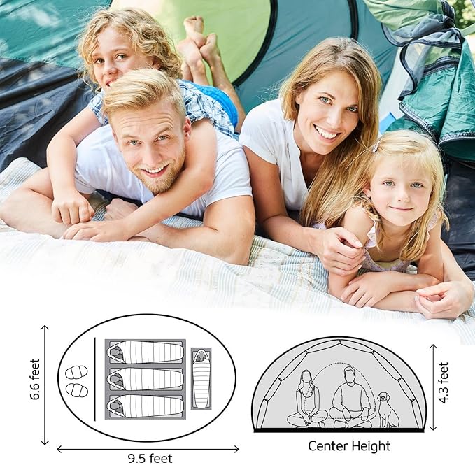 4 Person Easy Pop Up Tent,9.5’X6.6’X52'',Waterproof, Automatic Setup,2 Doors-Instant Family Tents for Camping, Hiking & Traveling