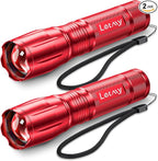 LETMY Tactical Flashlight - 2 Pack Bright Military Grade Flashlights High Lumens - Portable Handheld Flash Light, 5 Modes Zoomable Waterproof Flashlights for Home Emergency Camping- Red