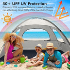 WhiteFang Beach Tent Anti-UV Portable Sun Shade Shelter for 3/4/6/8 Person, Extendable Floor with 3 Ventilating Mesh Windows Plus Carrying Bag, Stakes and Guy Lines