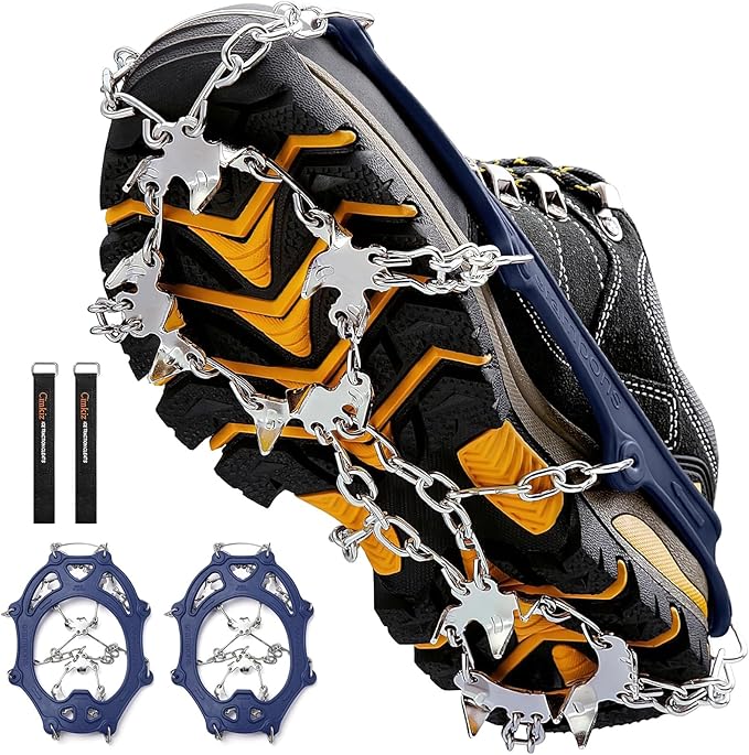 Crampons Ice Cleats Traction Snow Grips for Boots Shoes Women Men Anti Slip 19 Stainless Steel Spikes Safe Protect for Hiking Fishing Walking Climbing Mountaineering