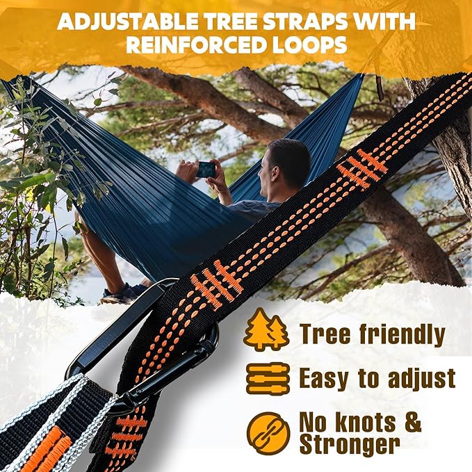 NATUREFUN Ultra-Light Travel Camping Hammock | 300kg Load Capacity,Breathable,Quick-Drying | 2 x Premium Carabiners,2 x Nylon Slings Included | Outdoor Indoor Garden