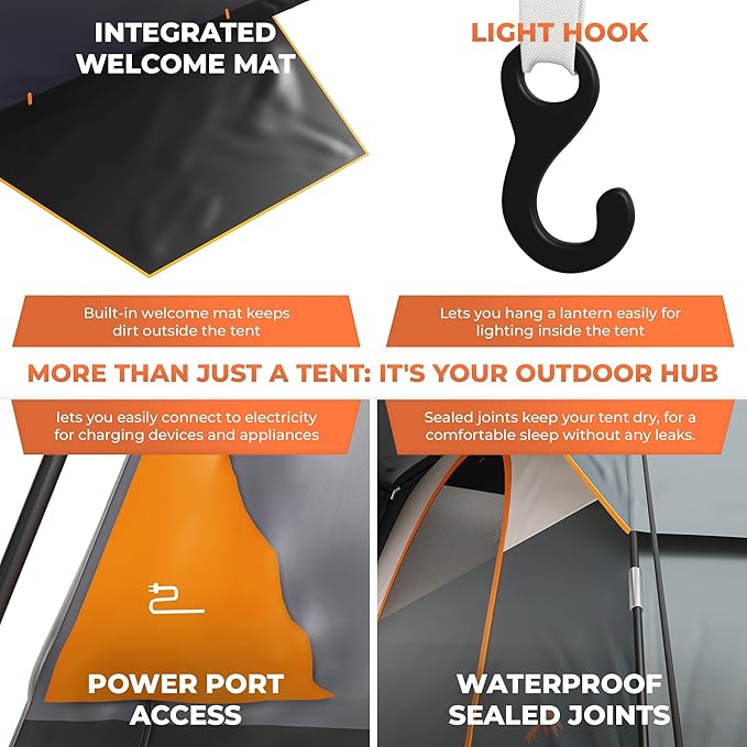 ArkTrek 6 Person Tents for Camping-Robust Family Camping Tent Cabin w Ground Sheet, Rainfly Cover, Powerport-Comfy Large Quick, Waterproof Pop up Camping Tent for Picnics Fishing Hiking