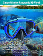Snorkel Set Adults Snorkeling Gear Anti-Fog Panoramic View Swim Mask Dry Top Snorkel Kit with Carry Bag for Snorkeling Scuba Diving Swimming Travel