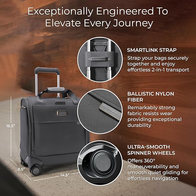 Briggs & Riley Cabin Spinner - Carry On Luggage for Travel, Suitcases with Wheels, Softside Rolling Bag for Men & Women, Fits Under Plane Seat, Interlocking Handle - Baseline Collection, Steel Gray