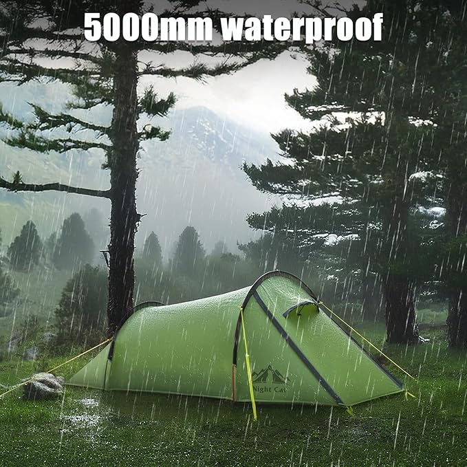 Night Cat Ultralight Tunnel Tent: Waterproof Lightweight Two People Backpacking Tent for Outdoor Camping Hiking Treeking with Double Layers Aluminum Poles and Footprint