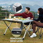 PORTAL Folding Outdoor Camping Table with Adjustable Height, Aluminum Roll-Up Top and Carry Bag, Big Large Portable Tables for Picnic, BBQ and Tailgating, Silver