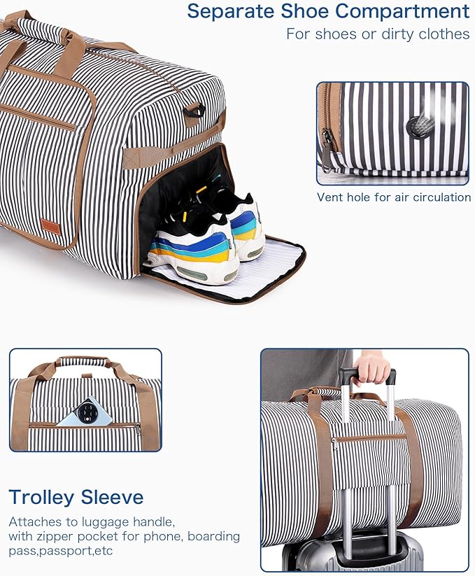 100L Travel Duffle Bag for Men, Urtala 32” Large Duffle Bag for Traveling with Shoe Compartment, Foldable Travel Duffel Bag Weekender Bag Gym Bag for Men Women Water & Tear Resistant (Stripe, 100L)