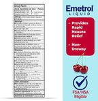 Emetrol Non-Drowsy Nausea Relief - Liquid Medicine for Upset Stomach Relief - Pharmacist Recommended Nausea Medicine - Cherry Flavor - 12 fl oz