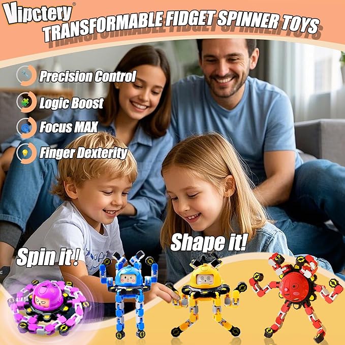 8Pcs Transformable Fidget Spinners for Kids Fidget Toys Teens Adults Sensory Toys with Autism ADHD Party Favors Travel Activities Easter Basket Stuffers Gifts for Kids Boys Girls A