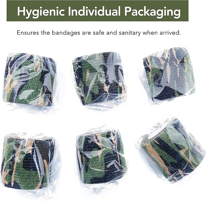 RISEN Cohesive Bandage 2” x 5 Yards, 6 Rolls, Self Adherent Wrap Medical Tape, Adhesive Flexible Breathable First Aid Gauze Ideal for Stretch Athletic