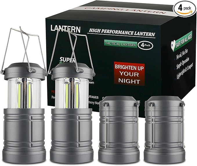 Camping Lantern, Battery Powered LED Lanterns for Hurricane Power Outage, 4 Pack