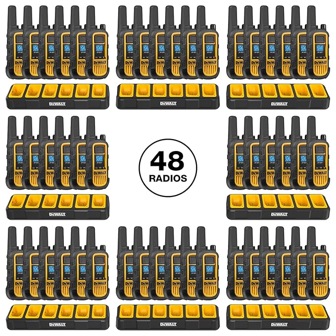 DEWALT FRS Walkie Talkies Long Range 2 Way Radio, 2 Watt, Waterproof & Rechargeable, 48 Pack with 8X Gang Chargers, 8DXFRS800-BCH6