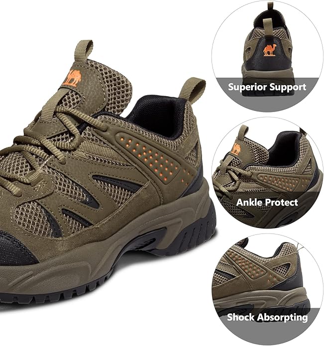 CAMELSPORTS Hiking Shoes Men Lightweight Non-Slip Breathable Sneakers Low Top Walking Shoes for Outdoor Trailing Trekking Walking Climbing