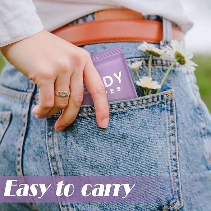 Treela 300 Pcs Bulk Deodorant Large Body Wipes Individually Wrapped Wet Wipes Travel Size for Adults Shower for Homeless Supplies Hygiene Personal Cleansing for Hiking Gym(7.09" X 9.84",Purple)