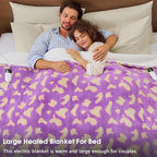 Leopard Print Electric Heated Blanket Queen Size,84X90 Purple Heating Blanket Queen With Dual Control&Timer&10 Heat Levels,Cute Leopard Fleece Sherpa Blankets Warmer Gifts for Bed Women Adults,ETL