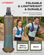 UTOBEST 500ml Soft Flask, 2 Pack Flexible TPU Hydration Water Bottle, Collapsible with 28mm Caliber for Running, Hiking, Cycling, Climbing, and Marathon Blue