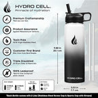 HYDRO CELL Stainless Steel Insulated Water Bottle with Straw - For Cold & Hot Drinks - Metal Vacuum Flask with Screw Cap and Modern Leakproof Sport Thermos for Adults (Black/White 24oz)