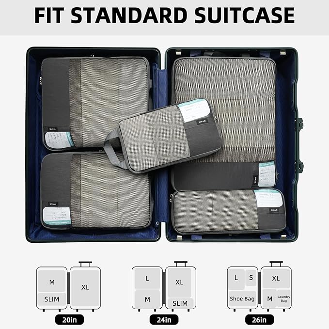 BAGAIL 6 Set/4 Set Lightweight Compression Packing Cubes for Travel, Anti-Tearing Expandable Organizer Bags for Suitcase