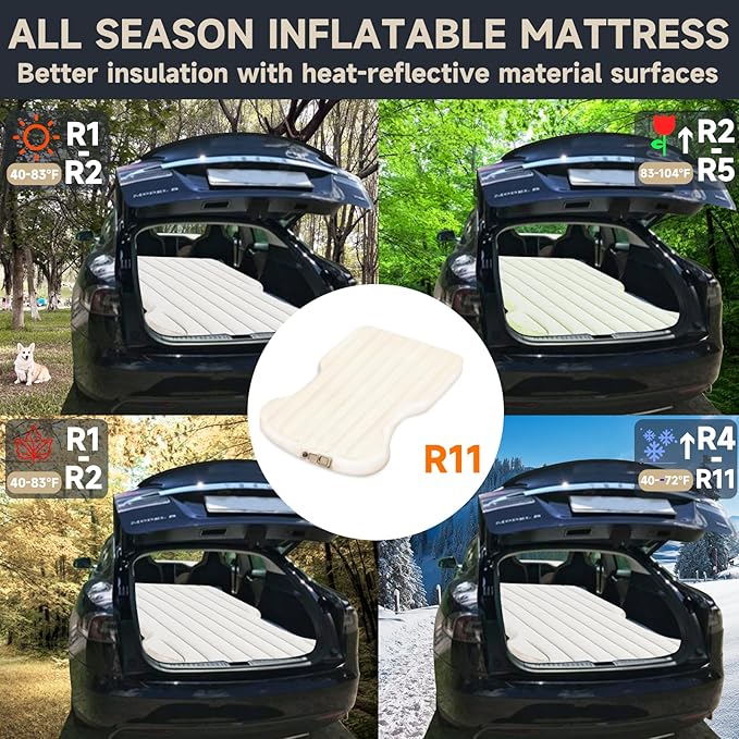 Air Mattress for Tesla Model Y Model 3 2017-2025, Self-Inflating 7" Thickened Camping Bed with Wireless Air Pump, Flocking Surface Portable Air Couch Mat, Model Y Accessories for Outdoor Camping
