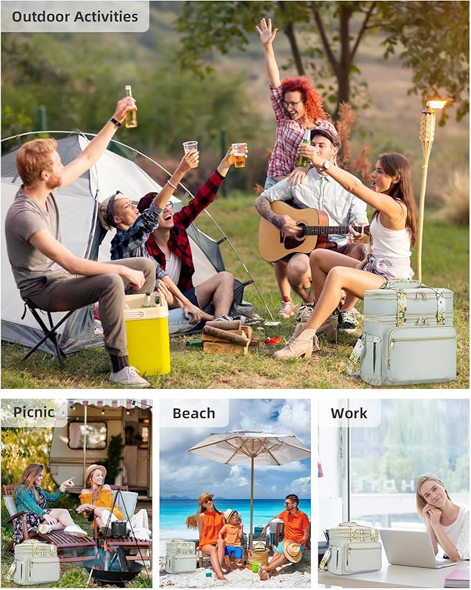 Double Deck Lunch Box for Women, Expandable Insulated Large Lunch Bag Women Leakproof Lightweight Lunch Cooler Bag Durable Lunchbox for Work Outdoor Travel, Green