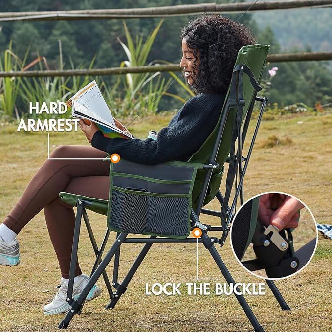 Portal Camping Chair with Lumbar Support for Adults Folding Portable High Back Oversized, 400LBS